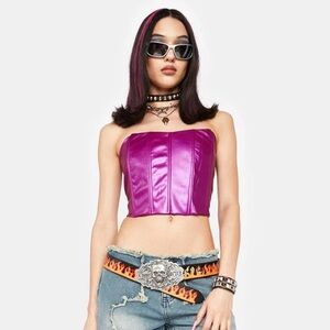 Dolls kill nwot faux leather magenta / violet corset slightly metallic